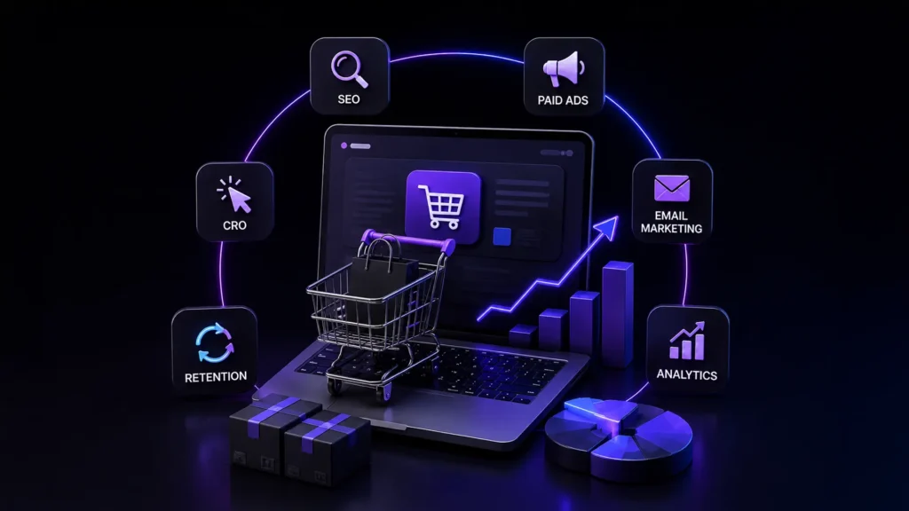Key signs a business needs an ecommerce marketing agency, blog cover image by SilverXis
